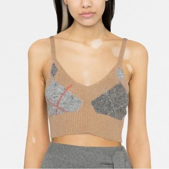 Polo Ralph Lauren Knitted Checked Cropped Top